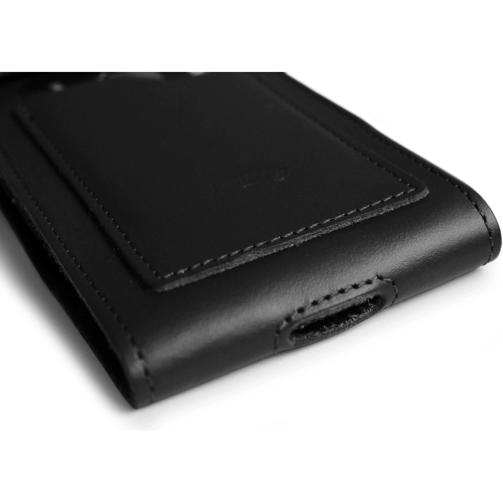 Wholesale LURESKO HECTOR XXL leather neck case / belt case / loop case / vertical holster 167x78x10mm (black smooth with black thread) - LUR128 - {ean13} - Hurt