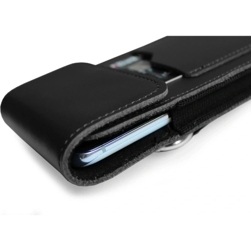 Skórzane etui na szyję / do paska / do szlufki / kabura pionowa LURESKO HECTOR XXL 167x78x10mm (czarny gładki czarna nić)