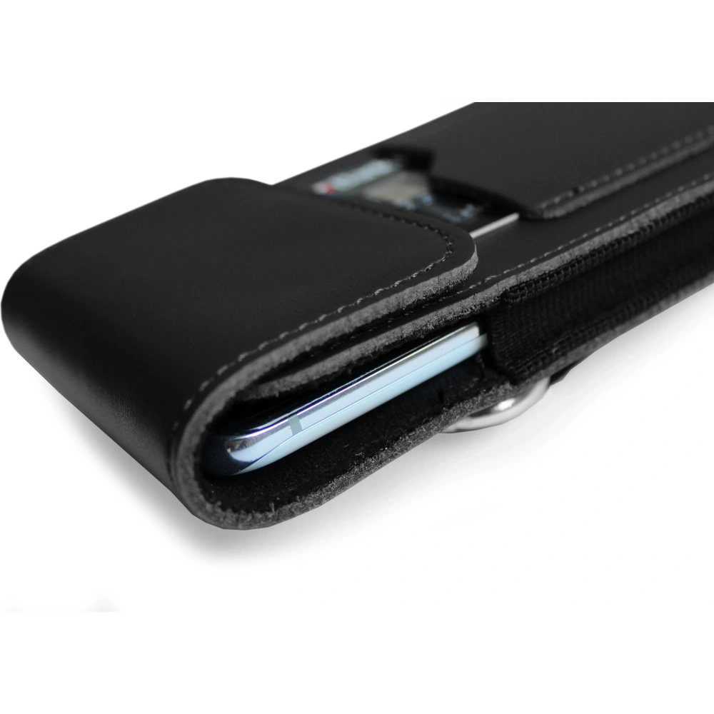 Wholesale LURESKO HECTOR XXL leather neck case / belt case / loop case / vertical holster 167x78x10mm (black smooth with black thread) - LUR128 - {ean13} - Hurt