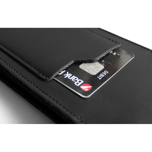 Skórzane etui na szyję / do paska / do szlufki / kabura pionowa LURESKO HECTOR XXL 167x78x10mm (czarny gładki czarna nić)