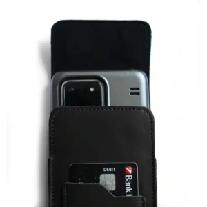 Wholesale LURESKO HECTOR XXL leather neck case / belt case / loop case / vertical holster 167x78x10mm (black smooth with black thread) - LUR128 - {ean13} - Hurt