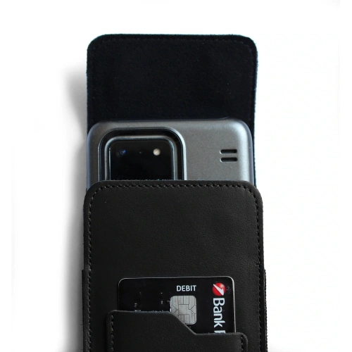 Skórzane etui na szyję / do paska / do szlufki / kabura pionowa LURESKO HECTOR XXL 167x78x10mm (czarny gładki czarna nić)