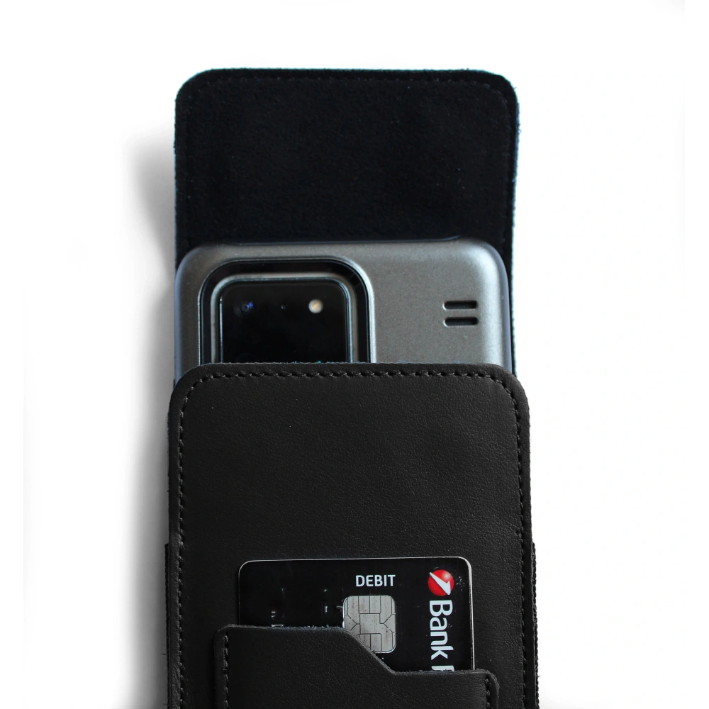Wholesale LURESKO HECTOR XXL leather neck case / belt case / loop case / vertical holster 167x78x10mm (black smooth with black thread) - LUR128 - {ean13} - Hurt