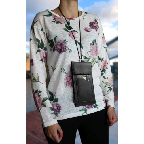 Skórzane etui na szyję / do paska / do szlufki / kabura pionowa LURESKO HECTOR XXL 167x78x10mm (czarny gładki czarna nić)