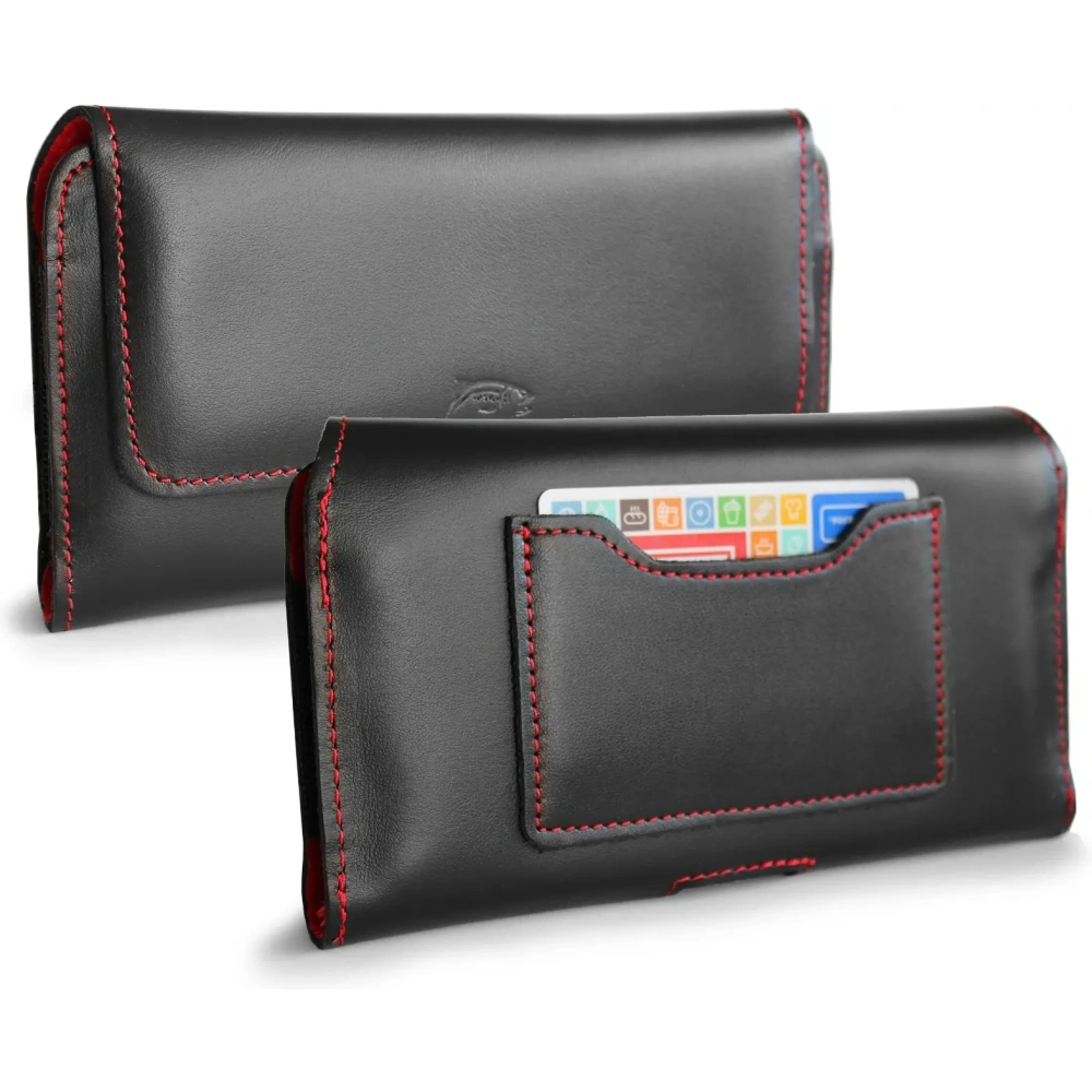 Hurtownia GSM - Husa de protecție din piele LURESKO ELLA XXL pentru telefon - 170x85x12 / pentru geantă sau rucsac (neagră cu fir roșu) - LUR131 - {ean13} - Hurt