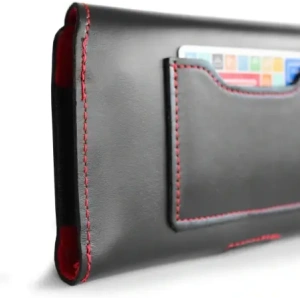 Wholesale LURESKO ELLA XXL leather protective case for phone - 170x85x12 / for handbag backpack (black with red thread) - LUR131 - {ean13} - Hurt