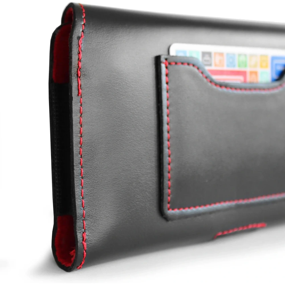 Hurtownia GSM - Husa de protecție din piele LURESKO ELLA XXL pentru telefon - 170x85x12 / pentru geantă sau rucsac (neagră cu fir roșu) - LUR131 - {ean13} - Hurt