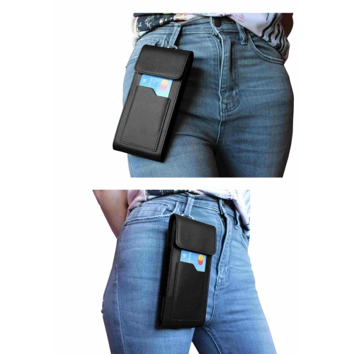 Skórzane etui na szyję / do paska / do szlufki / kabura pionowa LURESKO HECTOR XXL 167x78x10mm (czarny gładki czarna nić)