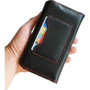 Wholesale LURESKO ELLA XXL leather protective case for phone - 170x85x12 / for handbag backpack (black with red thread) - LUR131 - {ean13} - Hurt