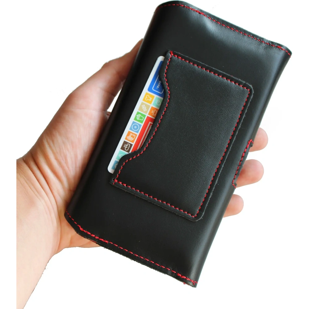 Hurtownia GSM - Husa de protecție din piele LURESKO ELLA XXL pentru telefon - 170x85x12 / pentru geantă sau rucsac (neagră cu fir roșu) - LUR131 - {ean13} - Hurt