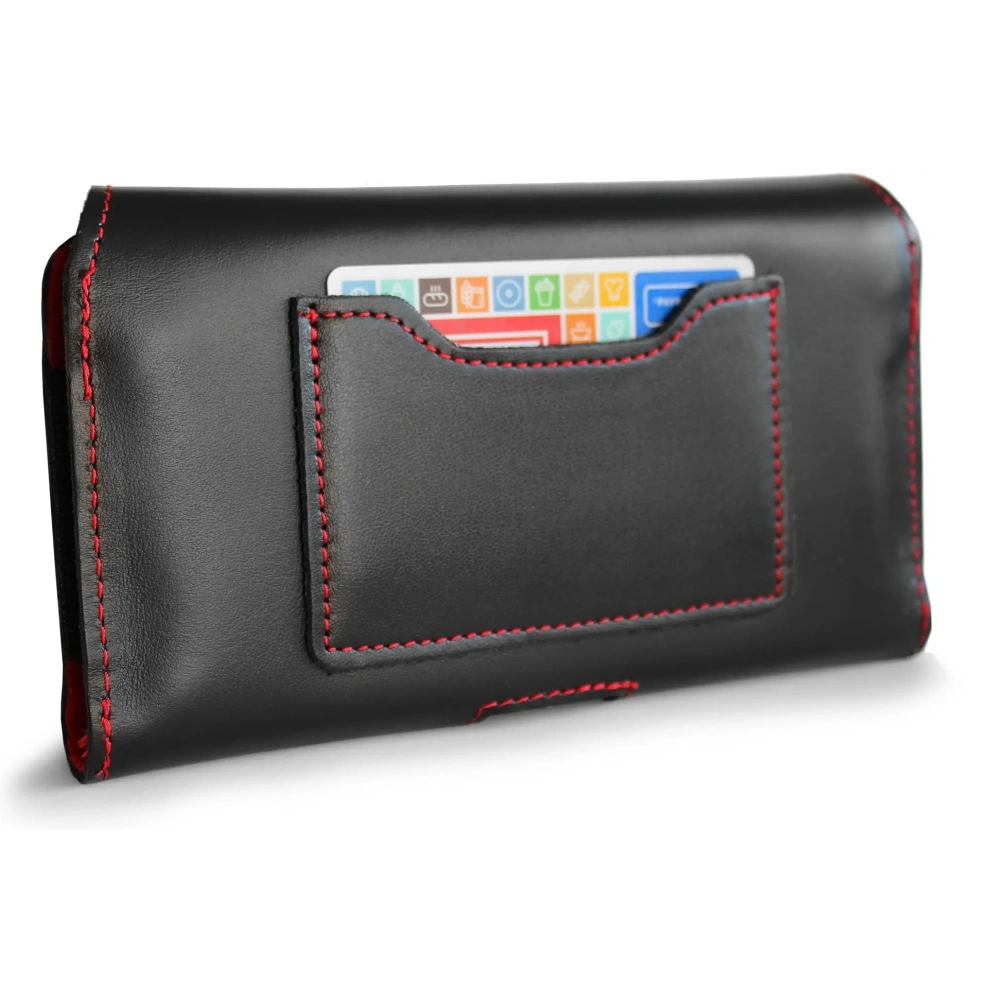 Hurtownia GSM - Husa de protecție din piele LURESKO ELLA XXL pentru telefon - 170x85x12 / pentru geantă sau rucsac (neagră cu fir roșu) - LUR131 - {ean13} - Hurt