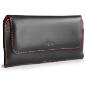 Wholesale LURESKO ELLA XXL leather protective case for phone - 170x85x12 / for handbag backpack (black with red thread) - LUR131 - {ean13} - Hurt