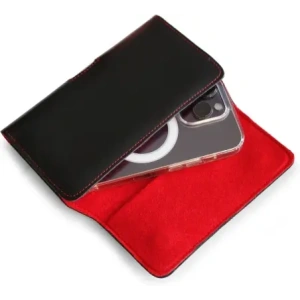 Wholesale LURESKO ELLA XXL leather protective case for phone - 170x85x12 / for handbag backpack (black with red thread) - LUR131 - {ean13} - Hurt