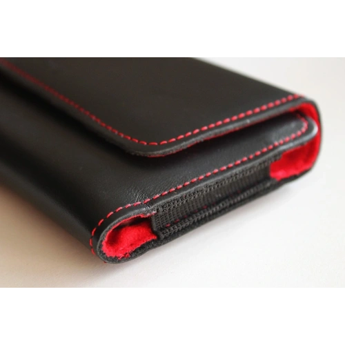 Skórzane etui ochronne LURESKO ELLA XXL na telefon - 170x85x12 / do torebki plecaka (czarny  czerwona nić)