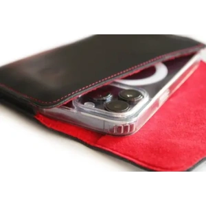 Wholesale LURESKO ELLA XXL leather protective case for phone - 170x85x12 / for handbag backpack (black with red thread) - LUR131 - {ean13} - Hurt