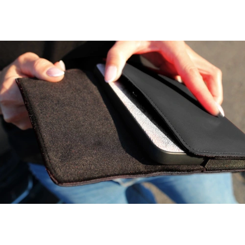 Skórzane etui ochronne LURESKO ELLA XXL na telefon - 170x85x12 / do torebki plecaka (czarny  czerwona nić)