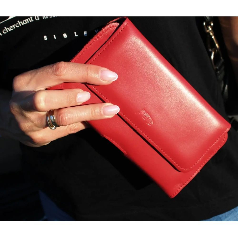 Wholesale LURESKO ELLA XXL leather protective case for phone - 170x85x12 / for handbag backpack (black with red thread) - LUR131 - {ean13} - Hurt