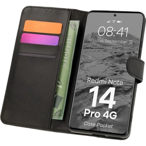 Etui z klapką Bizon Case Pocket do Xiaomi Redmi Note 14 Pro 4G czarne