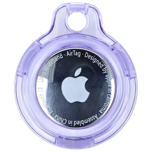 Etui Bizon Case Locator Keychain do Apple AirTag przezroczysto-fioletowe