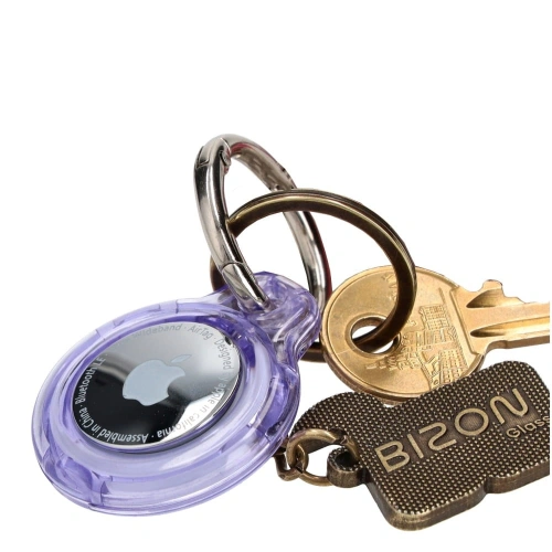 Etui Bizon Case Locator Keychain do Apple AirTag przezroczysto-fioletowe