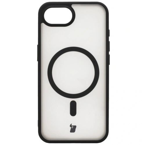 Etui z pierścieniem magnetycznym Bizon Case MatteO Magnetic do Apple iPhone 16e półprzezroczyste z czarną ramką