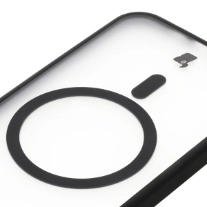 Etui z pierścieniem magnetycznym Bizon Case MatteO Magnetic do Apple iPhone 16e półprzezroczyste z czarną ramką