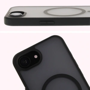 Etui z pierścieniem magnetycznym Bizon Case MatteO Magnetic do Apple iPhone 16e półprzezroczyste z czarną ramką
