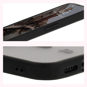 Etui z pierścieniem magnetycznym Bizon Case MatteO Magnetic do Apple iPhone 16e półprzezroczyste z czarną ramką