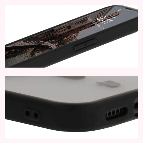 Etui z pierścieniem magnetycznym Bizon Case MatteO Magnetic do Apple iPhone 16e półprzezroczyste z czarną ramką