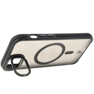 Etui z podstawką i pierścieniem magnetycznym Bizon Case Eclipse Magnetic & Stand do Apple iPhone 16e przydymione z czarną ramką