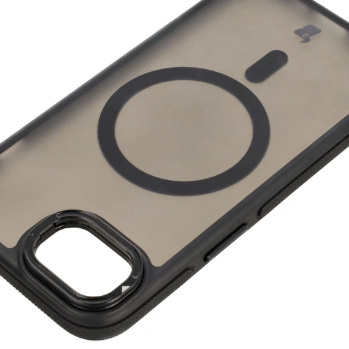 Etui z podstawką i pierścieniem magnetycznym Bizon Case Eclipse Magnetic & Stand do Apple iPhone 16e przydymione z czarną ramką