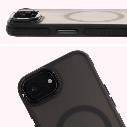 Etui z podstawką i pierścieniem magnetycznym Bizon Case Eclipse Magnetic & Stand do Apple iPhone 16e przydymione z czarną ramką