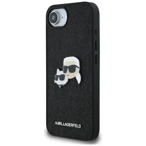Etui Karl Lagerfeld Fixed Glitter Karl&Choupette Heads Metal Pin do Apple iPhone 16e czarny