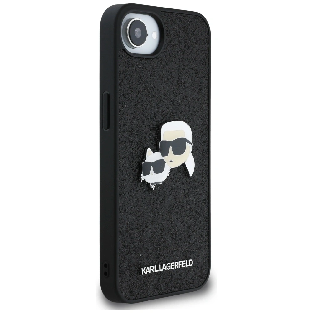 Hurtownia GSM - Etui Karl Lagerfeld Fixed Glitter Karl&Choupette Heads Metal Pin do Apple iPhone 16e czarny - KLD21975 - {ean13} - Hurt