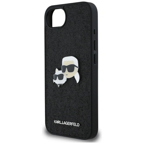 Etui Karl Lagerfeld Fixed Glitter Karl&Choupette Heads Metal Pin do Apple iPhone 16e czarny