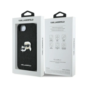 Hurtownia GSM - Karl Lagerfeld Insignă din metal cu capete Fixed Glitter Karl&Choupette Apple iPhone 16e negru - KLD21975 - {ean13} - Hurt