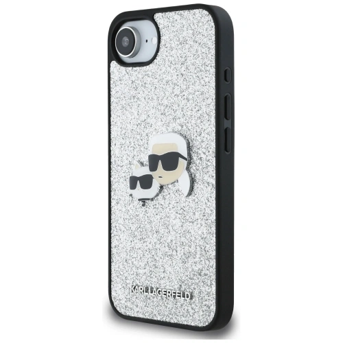 Etui Karl Lagerfeld Fixed Glitter Ikonik Metal Pin do Apple iPhone 16e srebrny