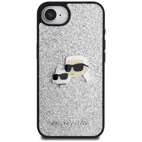 Etui Karl Lagerfeld Fixed Glitter Ikonik Metal Pin do Apple iPhone 16e srebrny