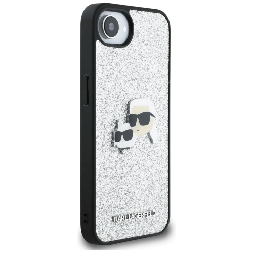 Etui Karl Lagerfeld Fixed Glitter Ikonik Metal Pin do Apple iPhone 16e srebrny
