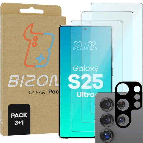 3x szkło na ekran + 1x na aparat Bizon Clear 2 Pack do Samsung Galaxy S25 Ultra