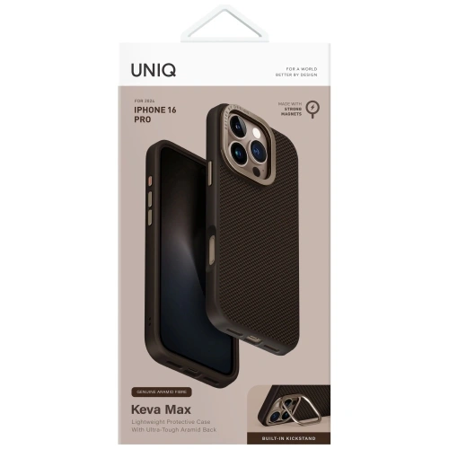 Etui UNIQ Keva Max do Apple iPhone 16 Pro Magclick Charging Camera Stand brązowy