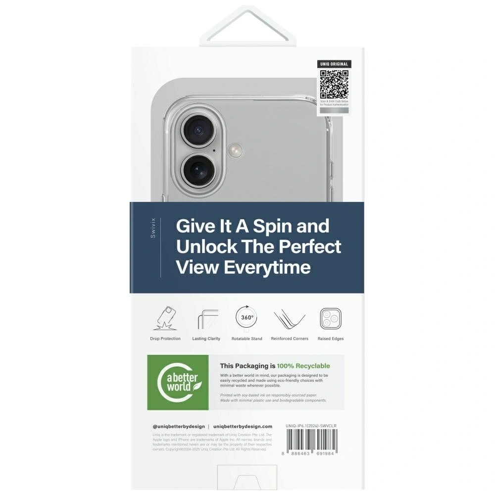 Hurtownia GSM - UNIQ Swivix Apple iPhone 16 360 Suport rotativ transparent - UNIQ1495 - {ean13} - Hurt