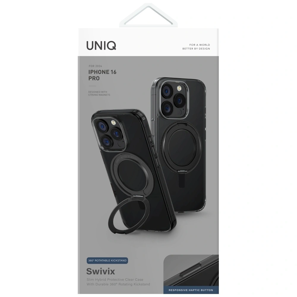 Hurtownia GSM - UNIQ Swivix Apple iPhone 16 Pro 360 Rotující stojánek černý - UNIQ1497 - {ean13} - Hurt