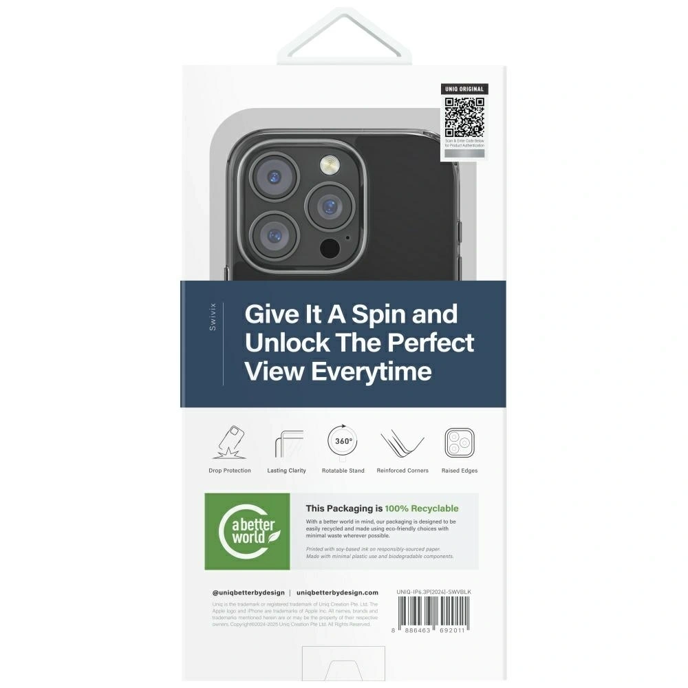Hurtownia GSM - UNIQ Swivix Apple iPhone 16 Pro 360 Rotující stojánek černý - UNIQ1497 - {ean13} - Hurt