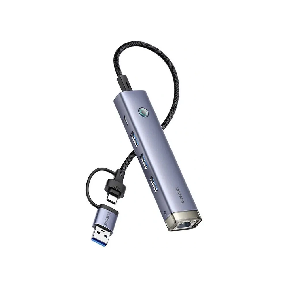 Hurtownia GSM - Baseus UltraJoy Hub 4in1 USB-A, USB-C / 3xUSB-A 3.0 + USB-C + RJ45 (grau) - BSU8945 - {ean13} - Hurt