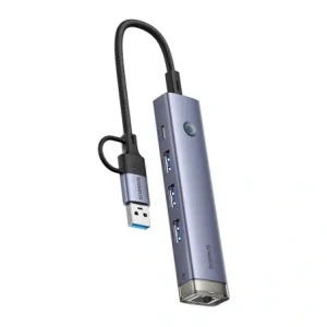 Hurtownia GSM - Hub 4w1 Baseus UltraJoy USB-A, USB-C / 3xUSB-A 3.0 + USB-C + RJ45 (szary) - BSU8945 - {ean13} - Hurt