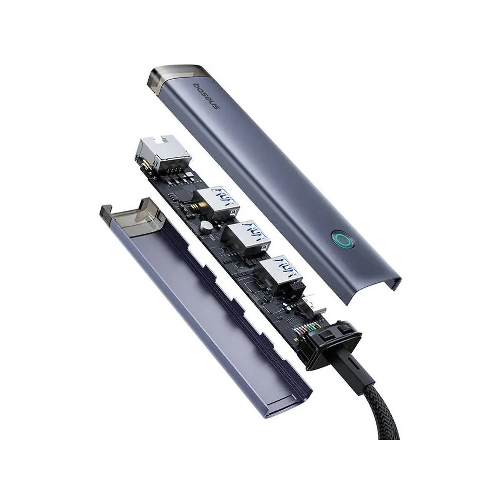 Hurtownia GSM - Baseus UltraJoy Hub 4in1 USB-A, USB-C / 3xUSB-A 3.0 + USB-C + RJ45 (gri) - BSU8945 - {ean13} - Hurt