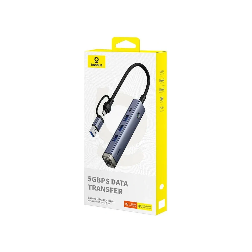 Hurtownia GSM - Baseus UltraJoy Hub 4in1 USB-A, USB-C / 3xUSB-A 3.0 + USB-C + RJ45 (grau) - BSU8945 - {ean13} - Hurt