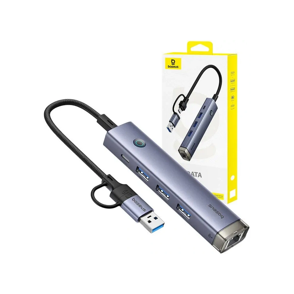 Hurtownia GSM - Baseus UltraJoy Hub 4in1 USB-A, USB-C / 3xUSB-A 3.0 + USB-C + RJ45 (grau) - BSU8945 - {ean13} - Hurt