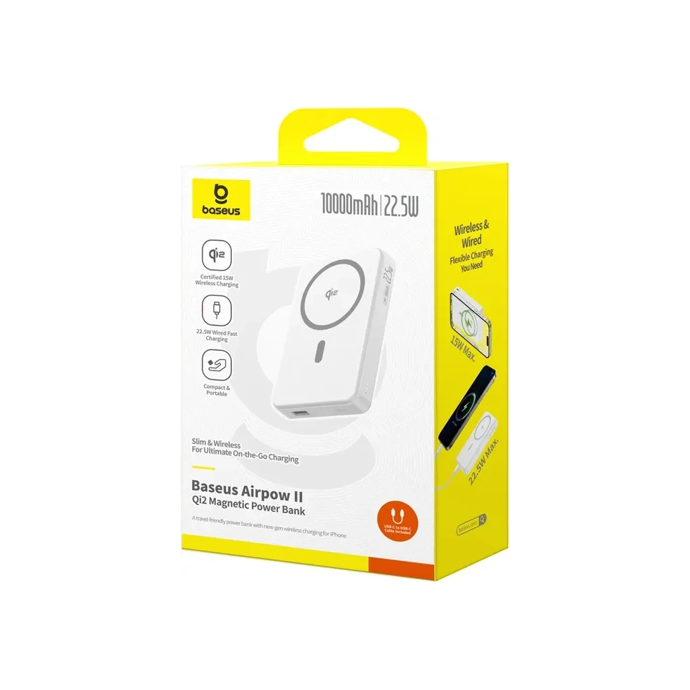 Hurtownia GSM - Baseus Airpow2 Qi2 bancă de alimentare magnetică 10000mAh 22.5W (albă) - BSU8946 - {ean13} - Hurt